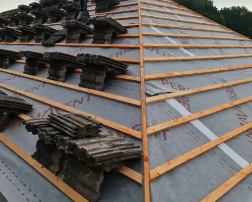 an image showing a reroofing project in progress